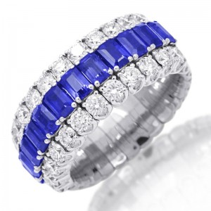 18K White Gold Diamond, Sapphire & Emerald Xpandable Ring By Picchiotti