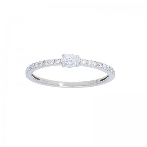 14k White Gold Diamond Oval and Pave Half Shank Ring BY PD Collection