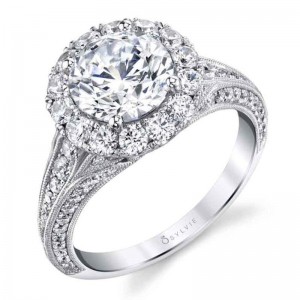 Sylvie Vintage Round Halo Engagement Ring