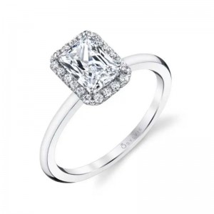 Sylvie Elsie Classic Emerald Cut Halo Engagement Ring