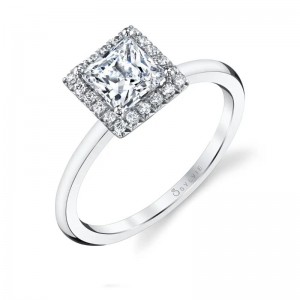 Sylvie Elsie Classic Princess Halo Engagement Ring