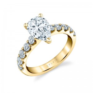 Pear Shaped Classic Wide Band Engagement Ring - Aloria