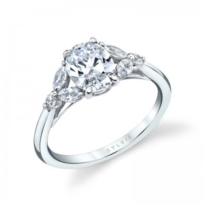 Oval Cut Unique Three Stone Engagement Ring - Alina