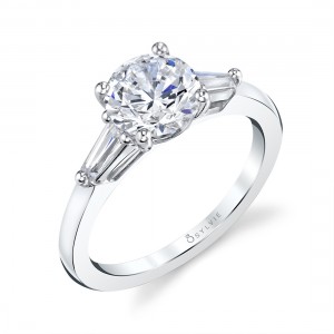 Sylvie .50Ctw 14K Wg Tapered Baguette Thee Stone for  1.00Ct Rb Center Semi-Mount