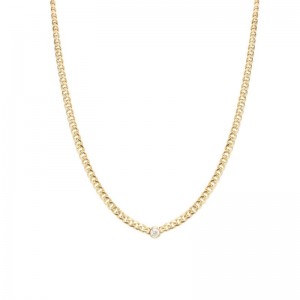 Zoe Chicco Small Curb Chain Necklace With A Single Dangling Prong Set White Diamond