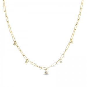 Zoe Chicco 5 Dangling Diamond Bezel Small Paperclip Chain Necklace