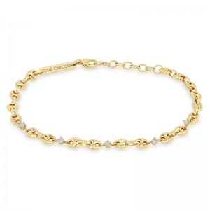 14K 5 Prong Diamond Small Puffed Mariner Chain Bracelet By Zoe Chicco