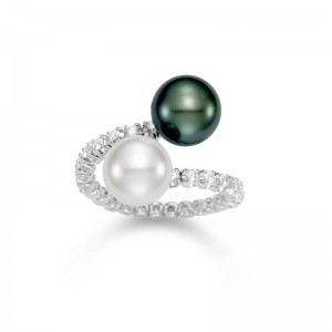 Providence Diamond Collection Black Tahitian And White South Sea Pearl Ring