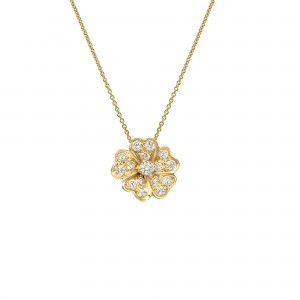 18k Diamond Small Petal Flower Pendant Necklace
