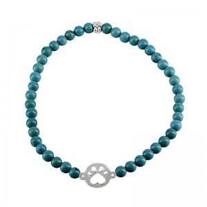 STERLING SILVER MINI PAW WITH TURQUOISE BEAD BRACELET BY PAWS FOR A CAUSE