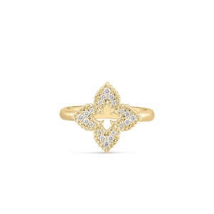 18K Yellow Gold Venetian Princess Small Diamond Pave Flower Ring BY Roberto Coin
