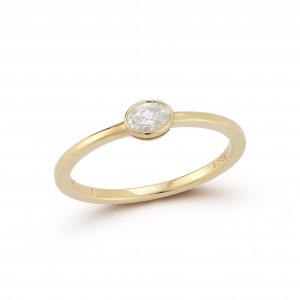 14k Oval Cut Diamond Bezel Ring BY PD Collection