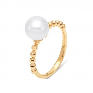 Gold Beaded Pearl Ring