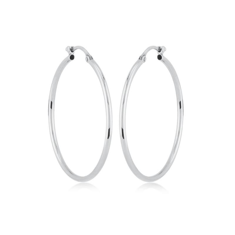 14K White Gold Large Tube Hoop Earrings By PD Collection