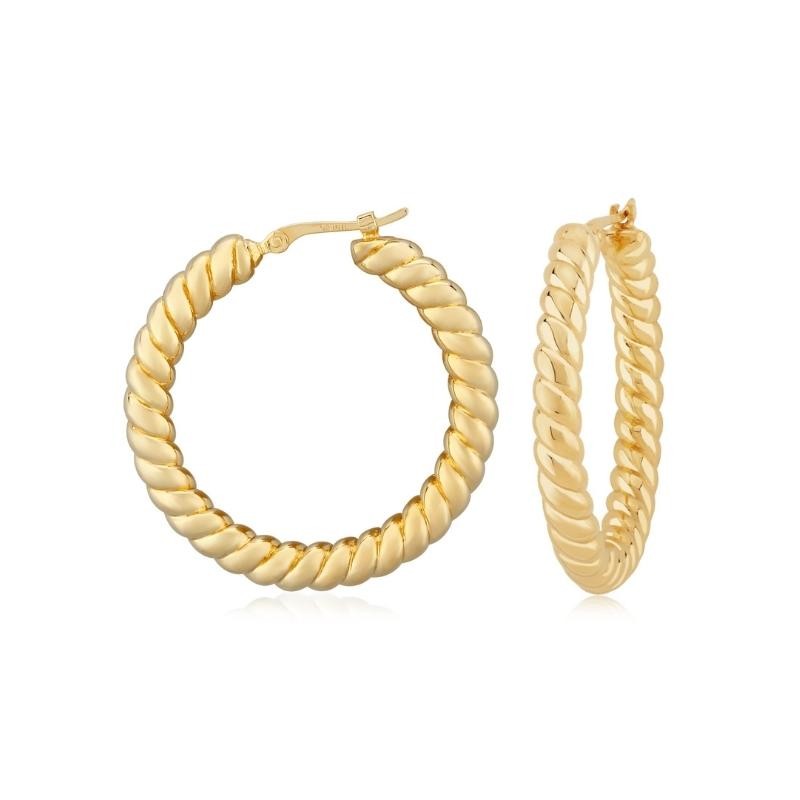 14K Yellow Gold 3.8Mm Twisted Hoop Earrings 23Mm Diameter By PD Collection