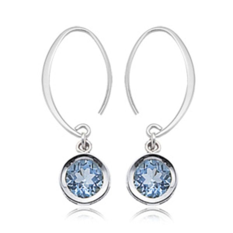 Sterling Silver 6Mm Blue Topaz Mini Drop Earrings BY PD Collection