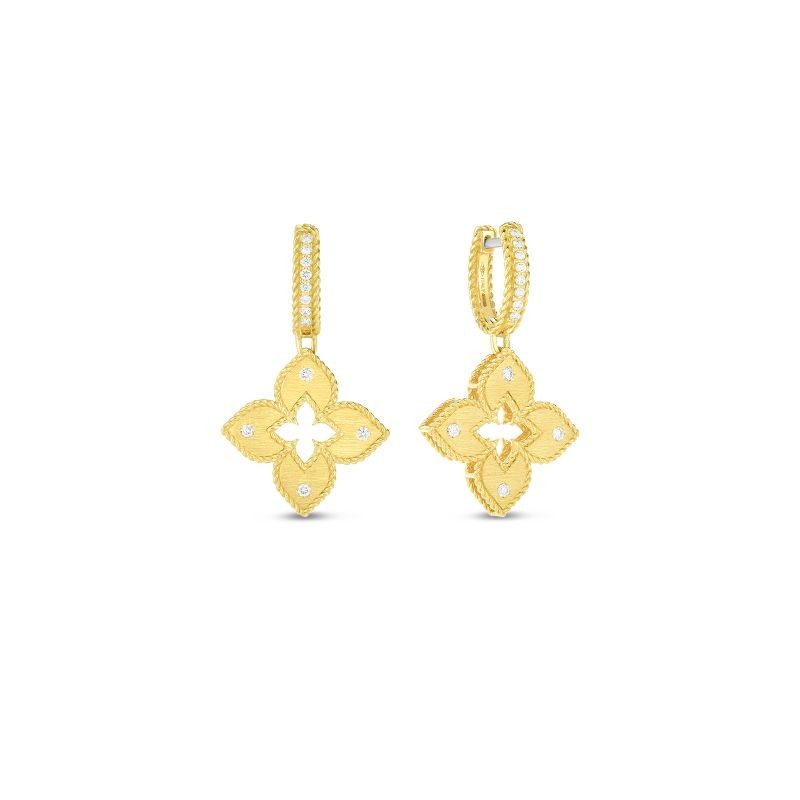 18K Diamond Petite Flower Drop Earrings By Roberto Coin