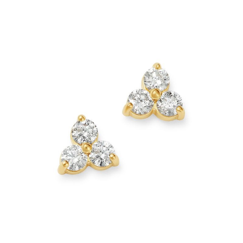 14k Diamond Three Stone Cluster Stud Earrings BY PD Collection