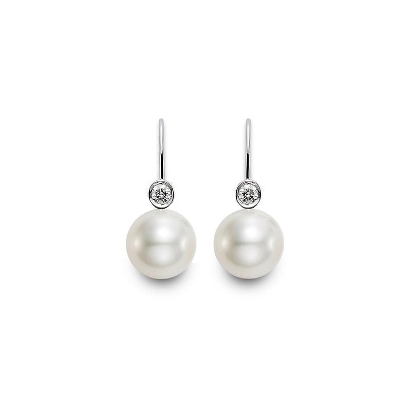 18K White Gold Bezel Set Diamonds Drop Earrings