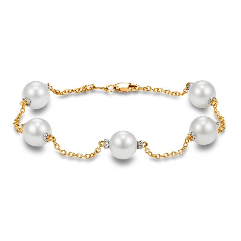 18k Diamond Rondelle Pearl Tin Cup Bracelet By PD Collection