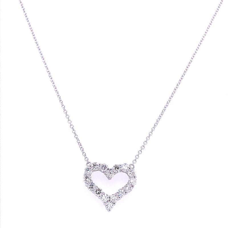 14K White Gold Diamond Open Heart Pendant Necklace