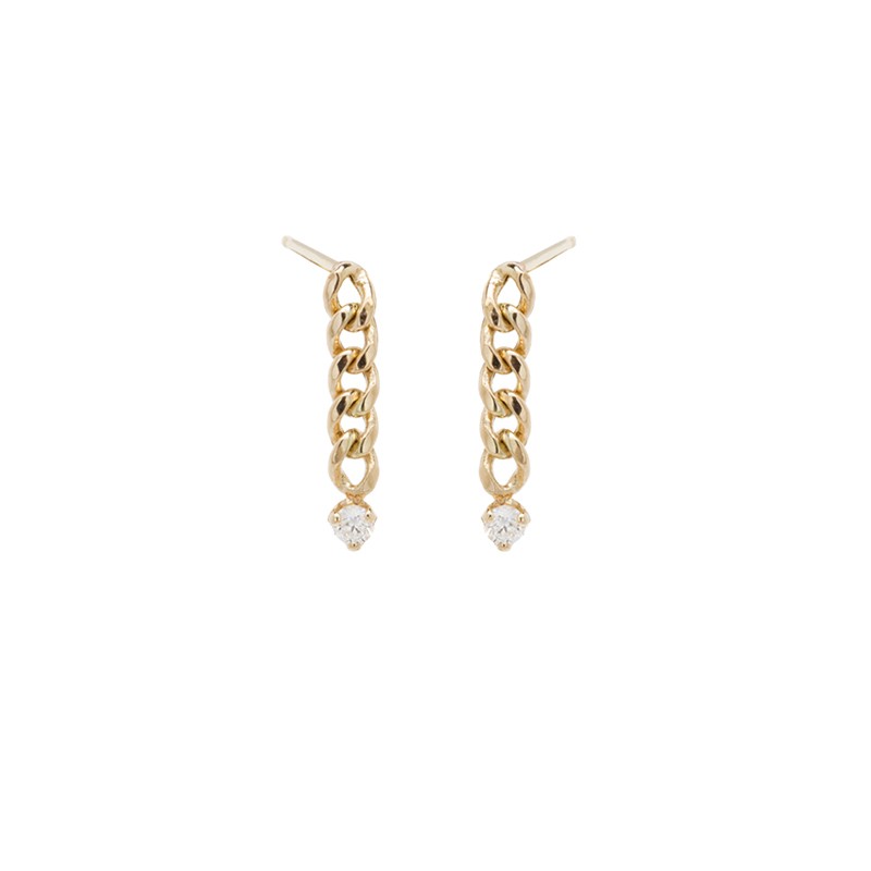 14k Diamond Small Curb Chain Drop Earrings By Zoe Chicco