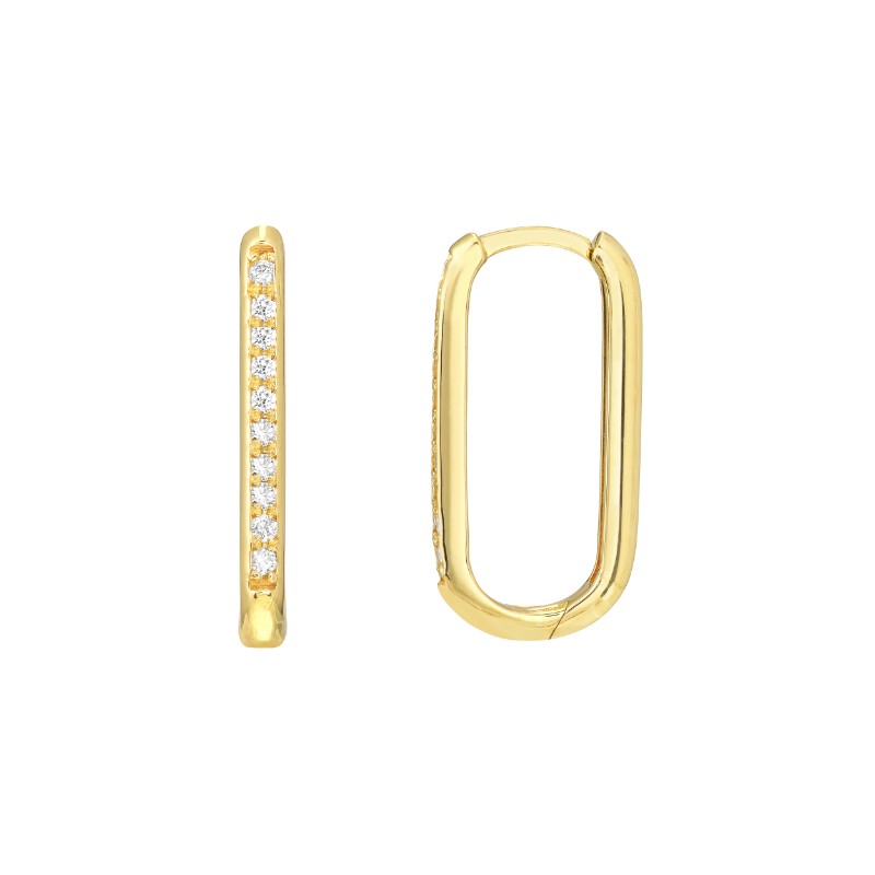 14K Yellow Gold Diamond Channel Hoop Earrings BY PD Collection