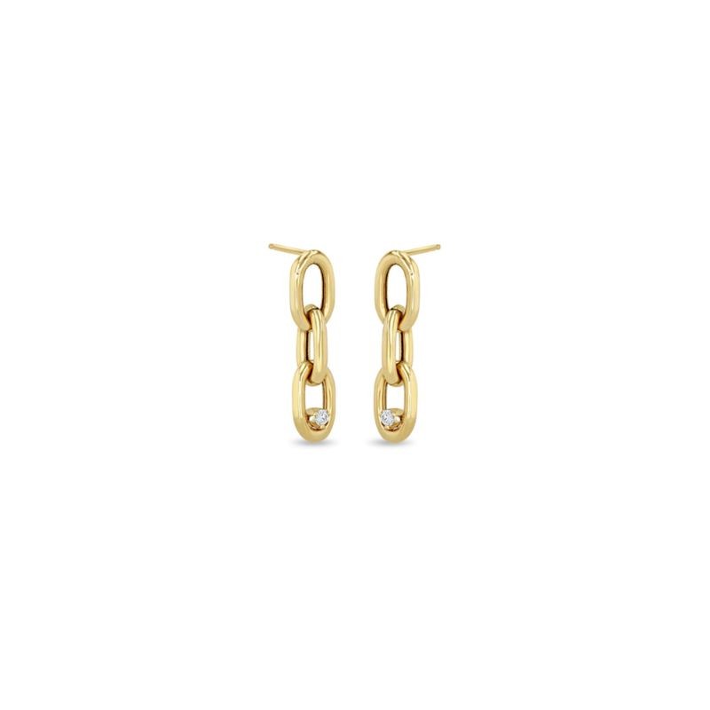 14k Diamond XXL Square Oval Link Chain Drop Earrings By Zoe Chicco