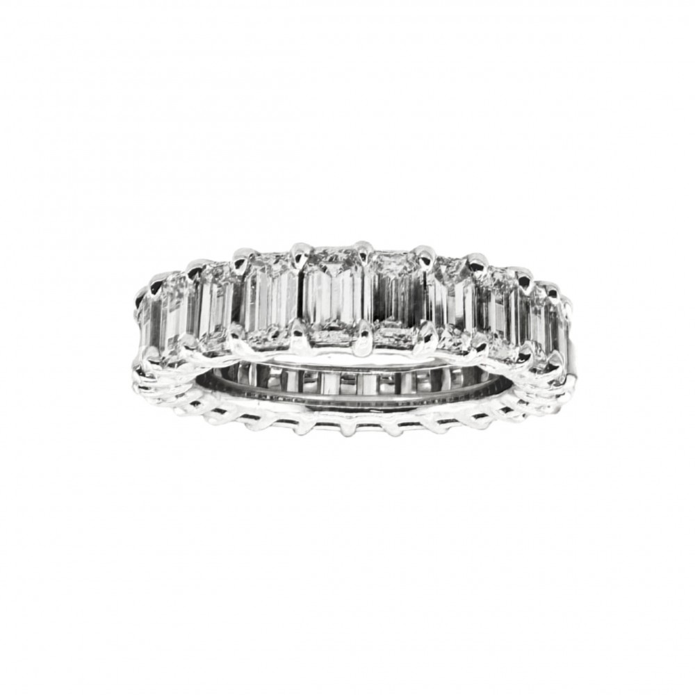 PLATINUM EMERALD CUT DIAMOND SHARED PRONG ETERNITY BAND SIZE 6.5