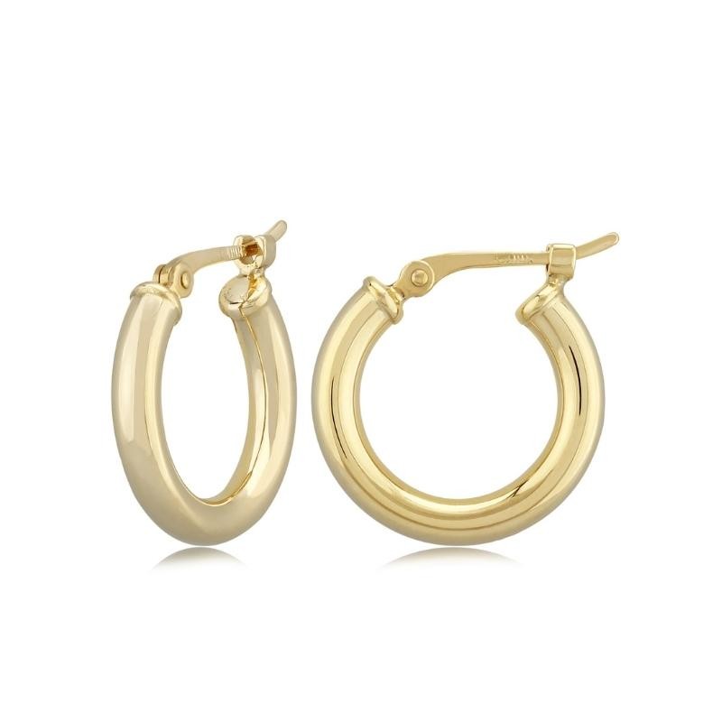 14K Yellow Gold 2.5Mm Small Tube Hoop Earrings 15Mm Diameter By PD Collection