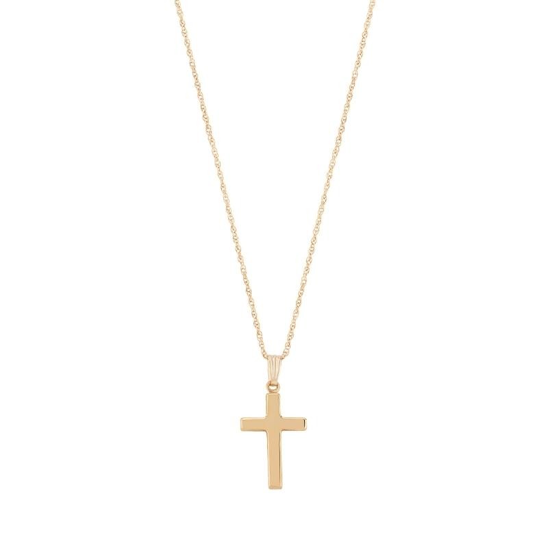 Pd Collection Yg Chain W/ Small Polished Cross Pendant Necklace 18