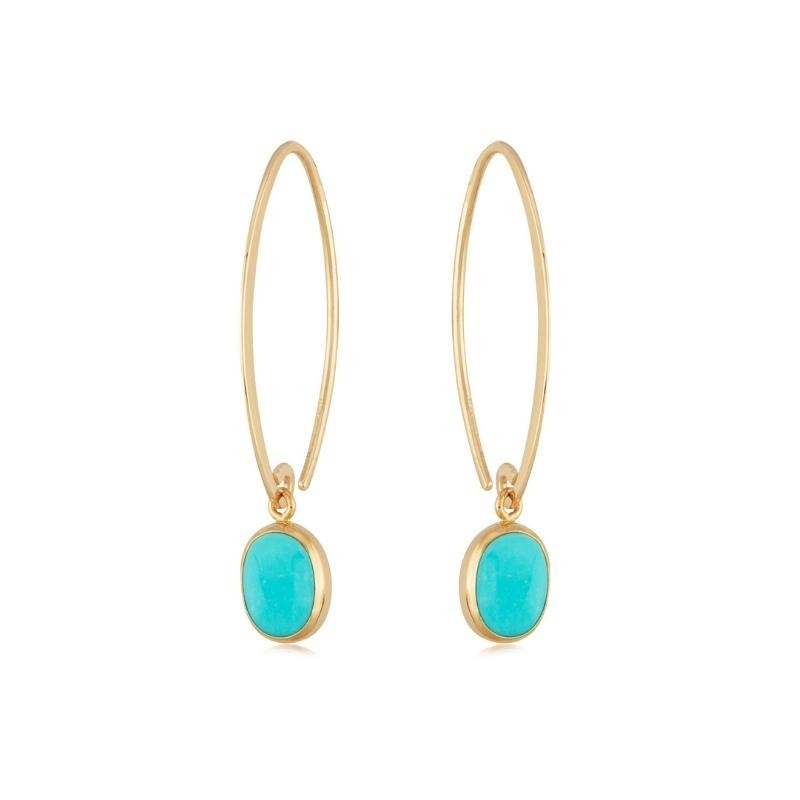 14K Yellow Gold 8.0 X 6.0Mm Oval Turquoise Simple Sweep Drop Earring By PD Collection