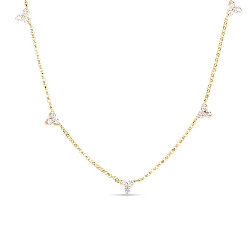 18K Yellow Gold Diamonds By The Inch 5 Station Flower Necklace By Roberto Coin