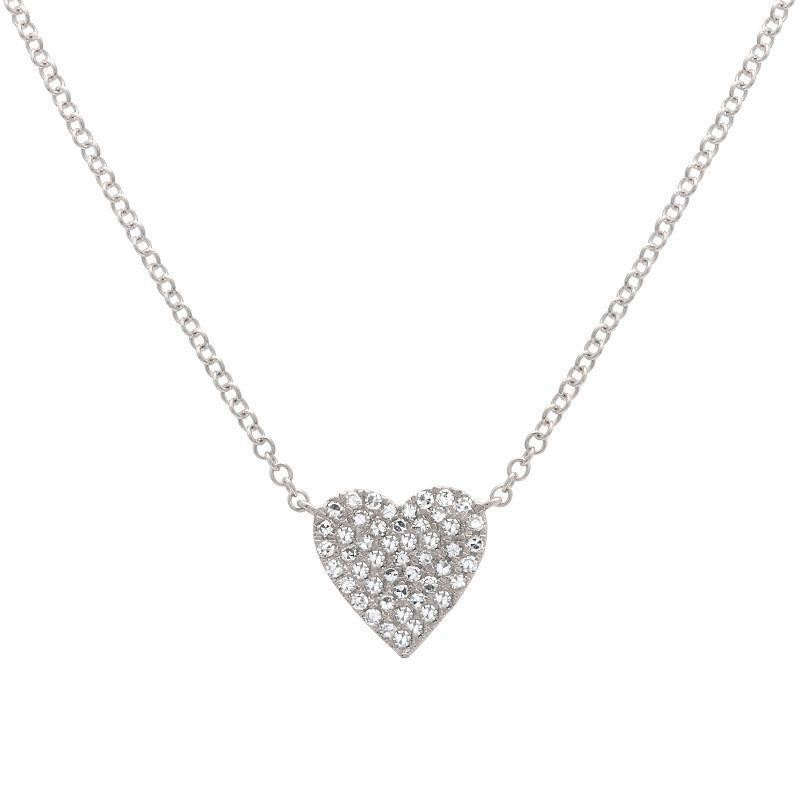 14K White Gold Full Pave Heart Necklace BY PD Collection