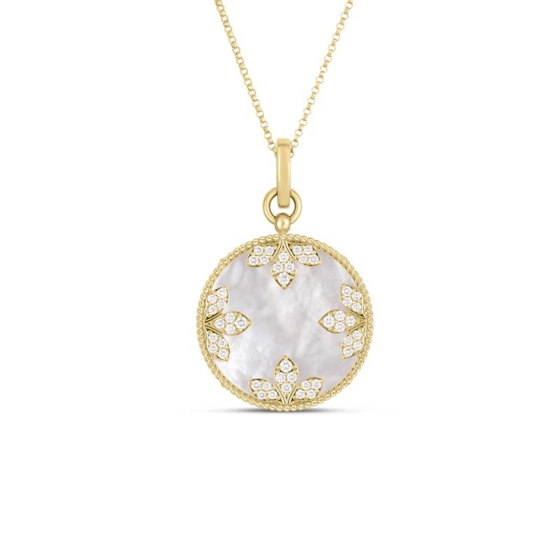 18K Yellow Gold Medallion Charms Diamond And Mother Of Pearl Necklace BY Roberto Coin