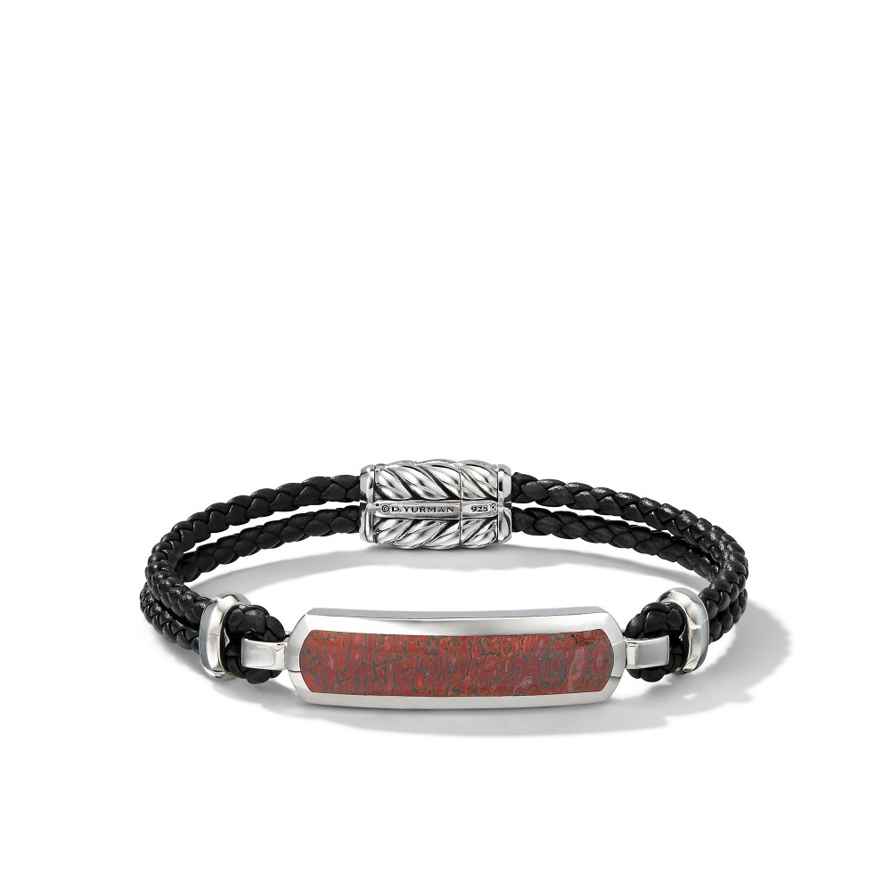 Exotic Stone Bar Station Leather Bracelet with Red Agate
