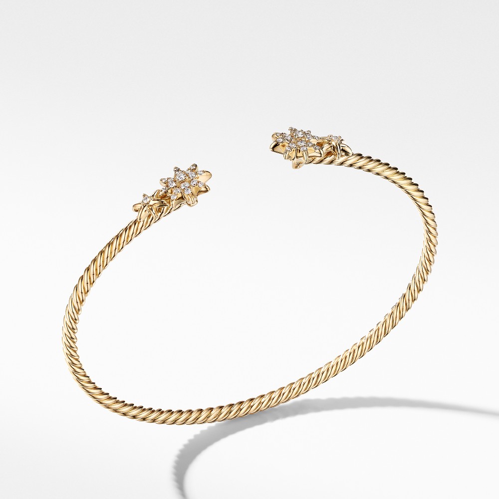 Petite Starburst Open Cable Bracelet in 18K Yellow Gold with Pave Diamonds