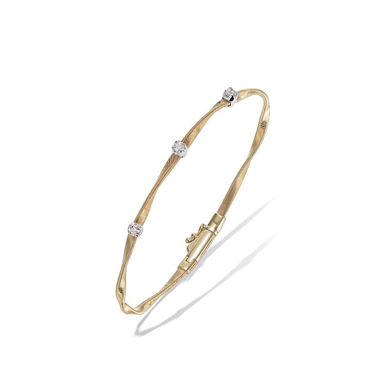 Marco Bicego 18K Yellow Gold Marrakech Collection 1-Strand Stackable Bangle Bracelet With 3 Diamonds .15Ctw 7