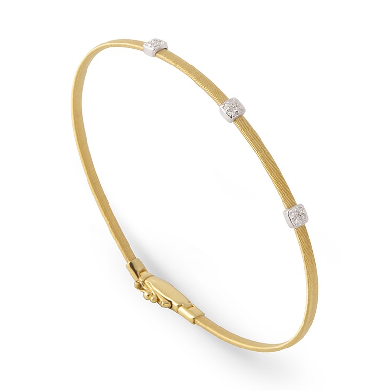 Marco Bicego 18K Yellow Gold Masai Collection Bracelet With 3 Diamond Pavé With .09Ctw 6.75