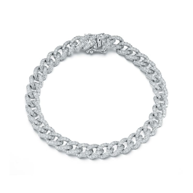 14k White Gold Diamond Curb Link Bracelet By Providence Diamond Collection