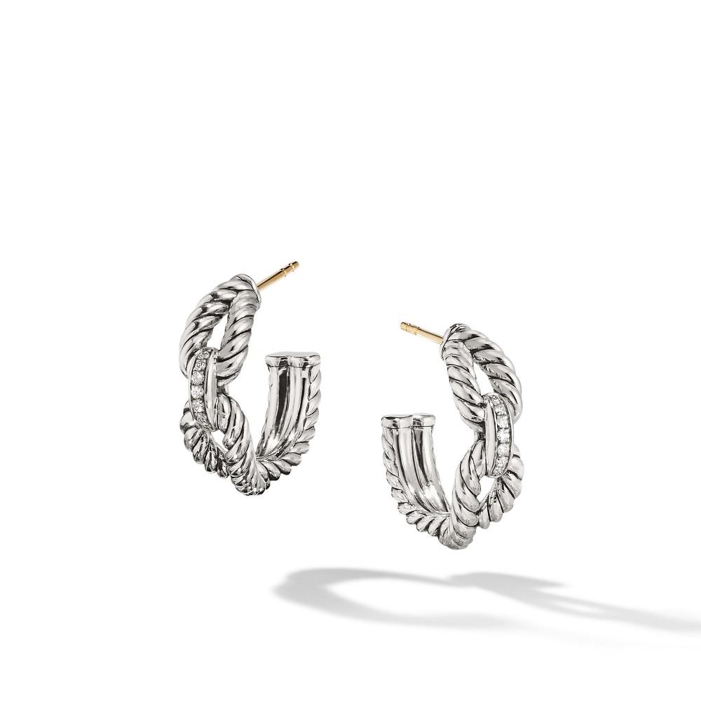 Cable Loop Hoop Earrings with Diamonds