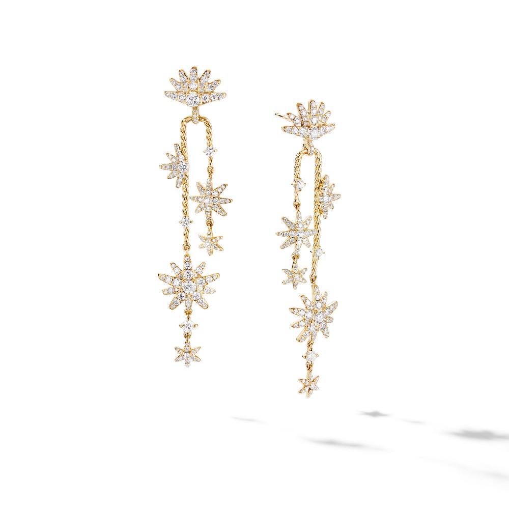 Starburst Cascade Earrings in 18K Yellow Gold with Pave Diamonds