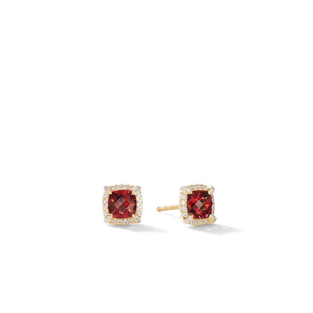 Petite Chatelaine® Pave Bezel Stud Earrings in 18K Yellow Gold with Garnet