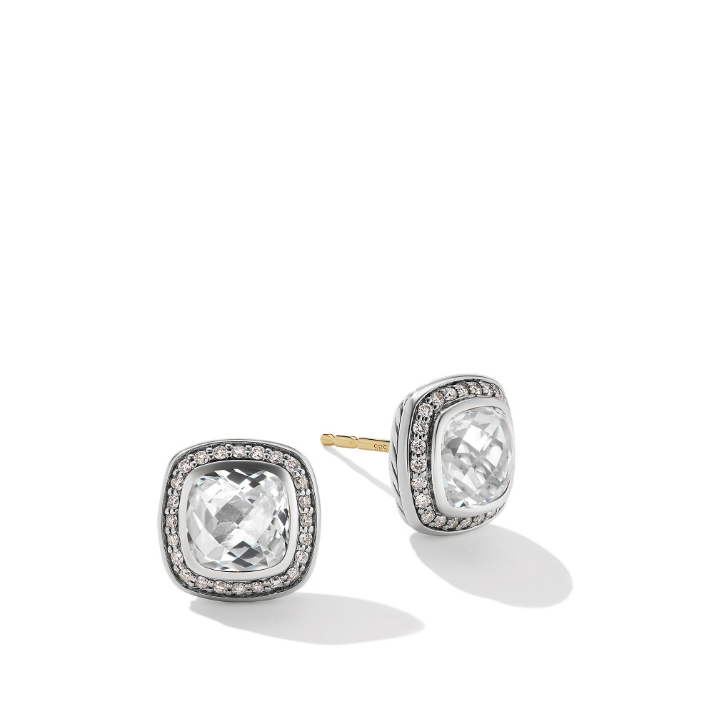 Petite Albion® Stud Earrings with White Topaz and Pave Diamonds