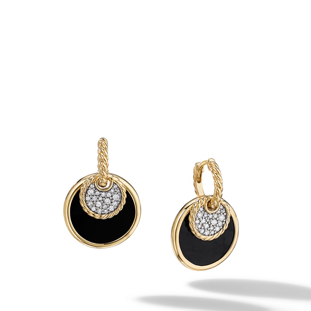 DY Elements Convertible Drop Earrings in 18K Yellow Gold with Black Onyx and Mother of Pearl and Pave Diamonds