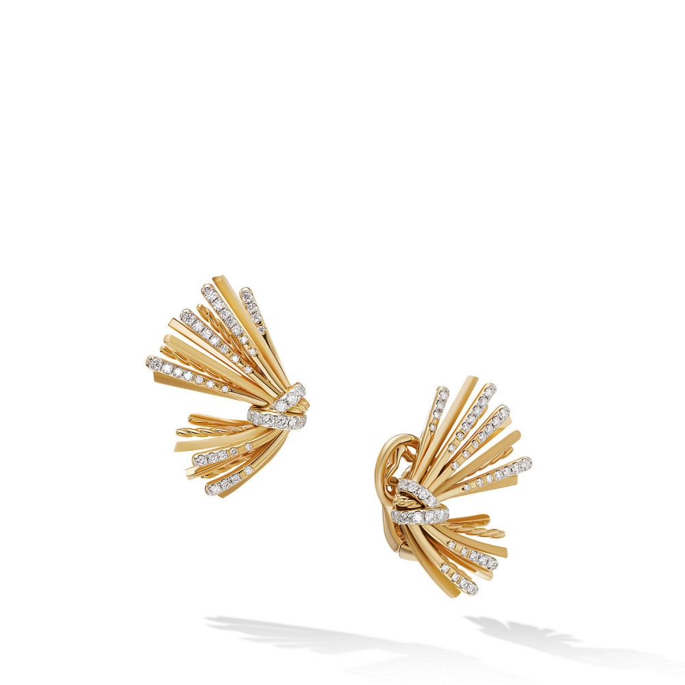 Angelika Flair Drop Earrings in 18K Yellow Gold with Pave Diamonds