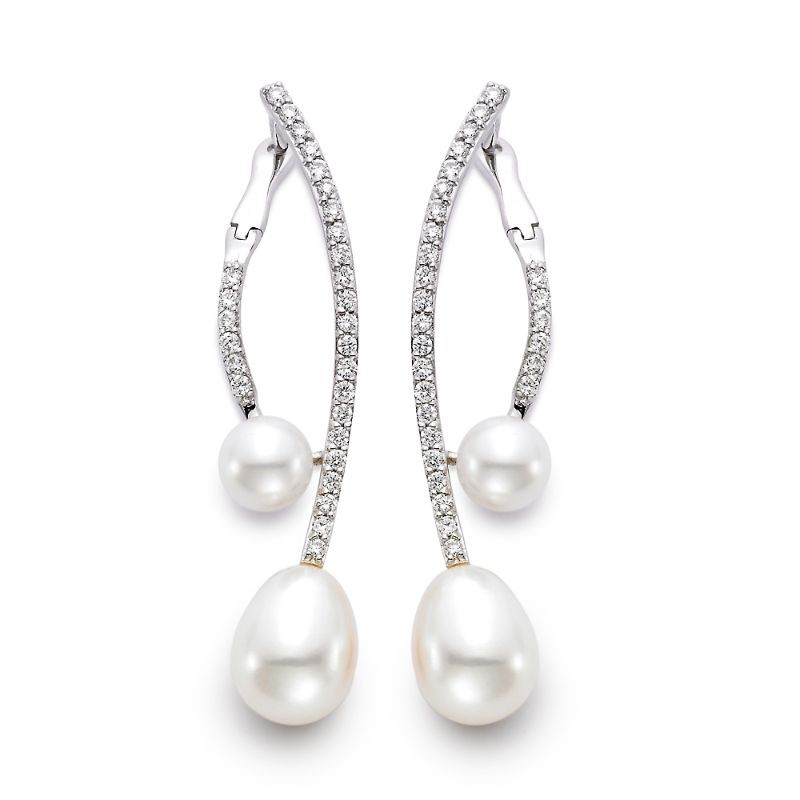 Providence Diamond Collection 18k Diamond and Freshwater Pearl Drop Earrings