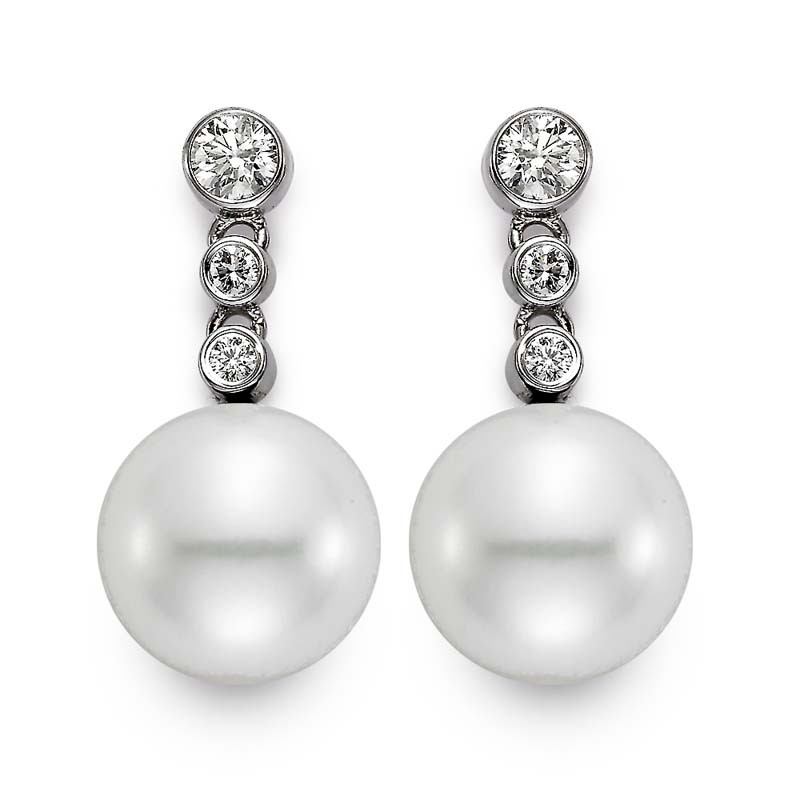 11-11.5MM .50CTW DIAMOND AND CULTURED PEARL DROP EARRINGS