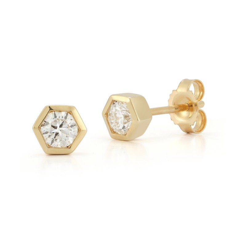 PD Collection 14k Yellow Gold Diamond Hexagon Stud Earrings
