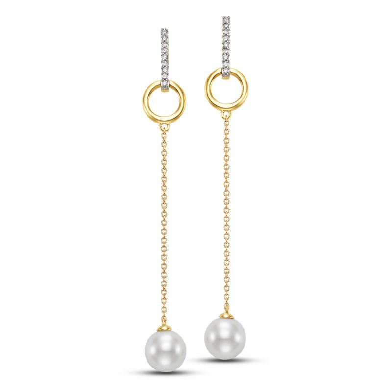 7.5-8MM Freshwater Pearl Drop Earrings with Diamonds .10CTW
